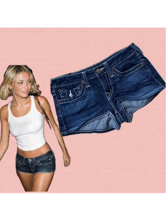 True Religion Pants - True Religion Joey Low Rise Denim Micro Shorts Made in USA Size 28